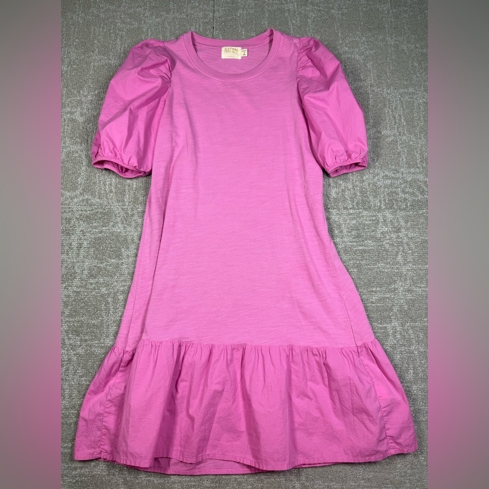 Nation LTD Pink Cotton Puff Sleeve Midi Dress Womens Size Small